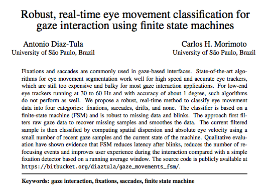 Robust, real-time eye movement classification for gaze interaction using finite state machines
